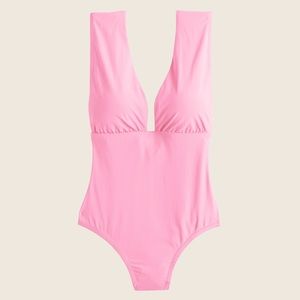 Plunging v neck, light pink, one piece swimsuit